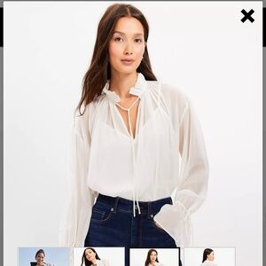 Loft Chiffon Ruffle Tie Neck Blouse